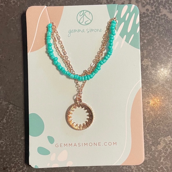 Gemma Simone Rose Gold/Aqua Beaded Lariat Necklace - Picture 3 of 4